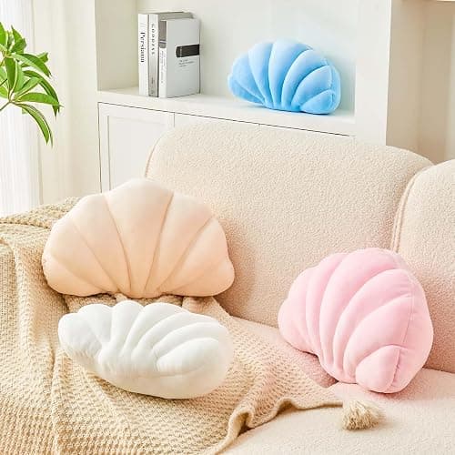Uvvyui White Shell Pillow, Seashell Decorative Throw Pillow Beach Pillow, Soft Velvet Shell Shaped Pillow Room Decor, 13" Seashell Throw Pillow Ocean Pillow Stylish Cushion thumbnail 4