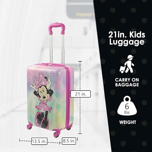 FUL Disney Minnie Mouse 21 Inch Kids Carry On Luggage, Hardshell Rolling Suitcase with Spinner Wheels, Pink thumbnail 3