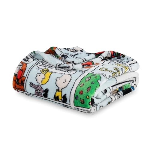 Berkshire Blanket Peanuts® VelvetLoft® Cute Character Snoopy Plush Oversized Kids Throw Blanket, Peanuts Christmas Comic Strip Colorized White (50in x 60in) thumbnail 2