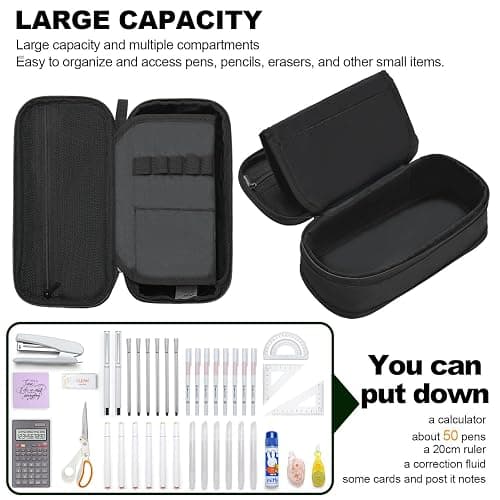 YOKUMA Pencil Case Pencil Pouch for Boys Big Capacity Pen Bag Box, Aesthetic College School Supplies for Student Teen Adults Preppy,Black thumbnail 6