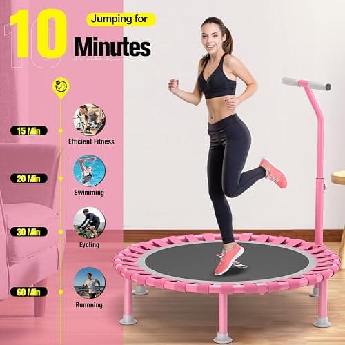 ZCMHAXJ Foldable Mini Trampoline, 40" Rebounder Trampoline for Adults & Kids, 450lbs Capacity with T-Shaped Adjustable Bar, Indoor Fitness Workout Exercise Equipment thumbnail 7