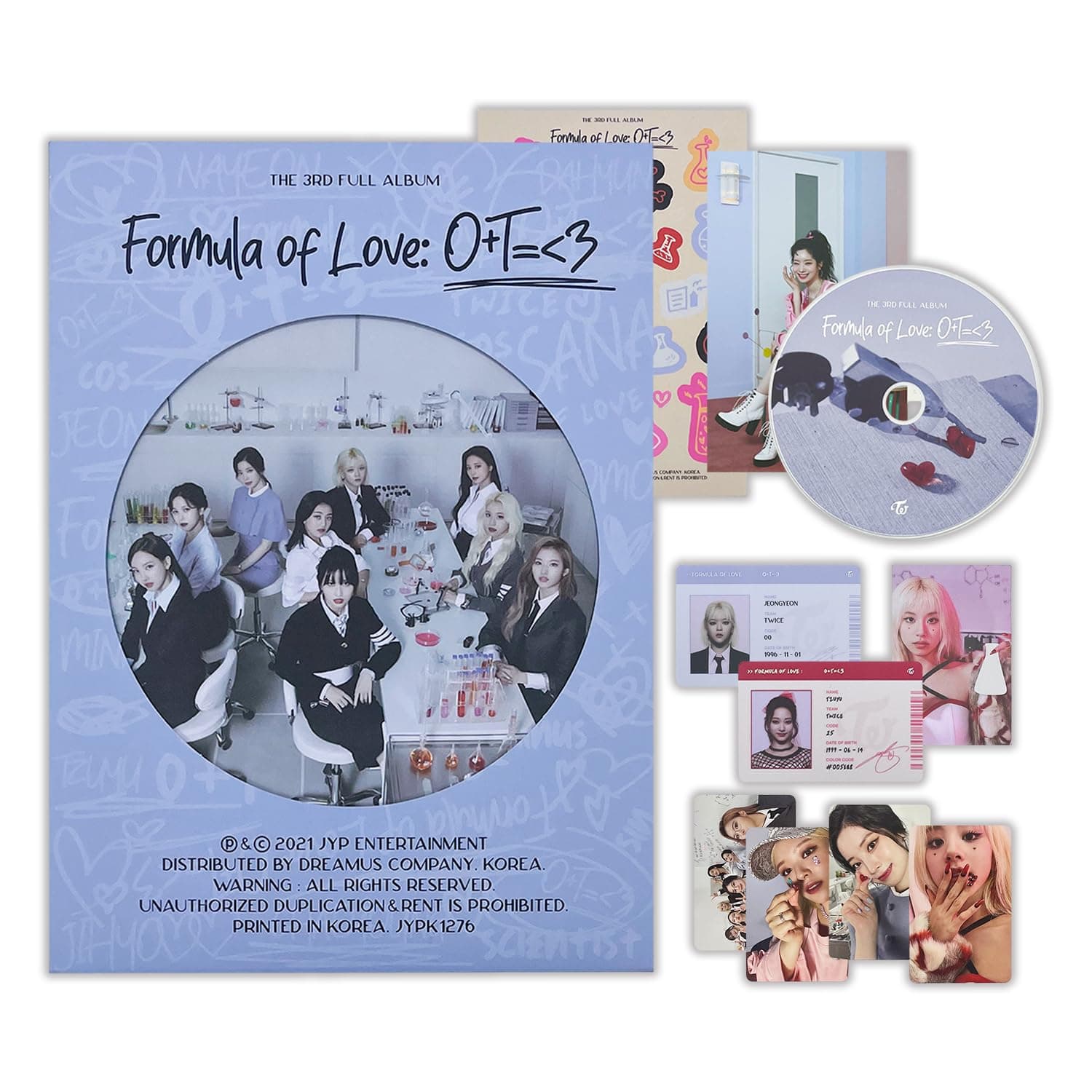 TWICE - THE 3RD ALBUM [Formula of Love: O+T= 3] (STUDY ABOUT LOVE Ver.) Photobook + CD-R + Index Photo Paper + Scientist ID Cards + D.I.Y Sticker + Break Scratch Card + Photocard + 2 Pin Button Badge - Image 1