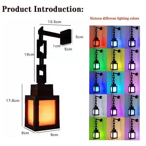 Neioaas Pixelated Lantern Night Lamp - 16 Color Changing Hanging Lantern Lamp, Rechargeable LED Wall and Table Decoration for Boys, Girls, and Adults, Playroom and Bedroom Decoration thumbnail 3