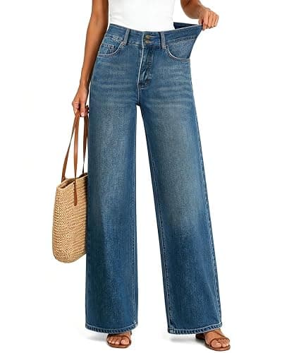 UPNET Women's High Waisted Wide Leg Jeans Stretchy Baggy Pants Trendy Fit | Double-button, High rise, Tummy control, Relaxed Fit, Straight wide legs, Stretch denim, Loose Fit, Trendy everyday fit - Image 1