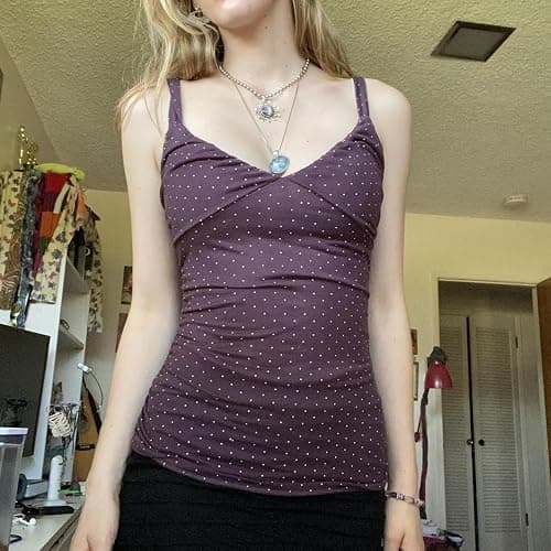 JOLILUNS Whimsy Twee Accessories Polka Dot Cami Top for Women Vintage Boho Polka Dot Crop Top - Image 1