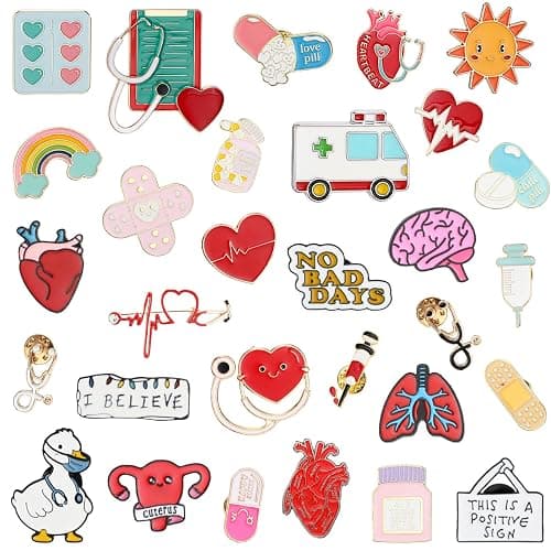 Riceshoot 30 Pcs Nurse Enamel Pins for Badge Inspirational Nurse Lapel Pin for Nursing Student Oncology Vascular Nephrology - Image 1