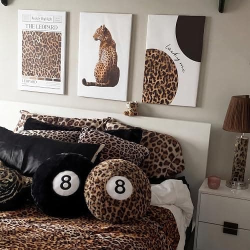 Yousoontic 2 Pcs Black and Cheetah 8 Ball Throw Pillow 14" Leopard Print 8 Ball Pillow Round Plush Decorative Cushion, Soft Trendy Throw Pillows for Bedroom Living Room Decor thumbnail 6