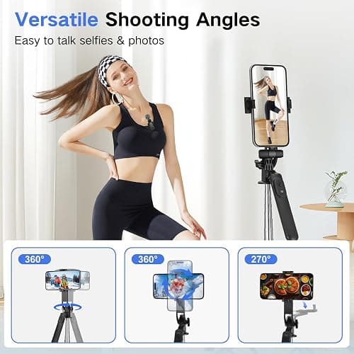 Vlogging Kit for iPhone/Android, Metal Selfie Stick Tripod for iPhone with Light and Microphone,70 inch Tall Adjustable Phone Tripod for TikTok/YouTube Starter Content Creator Essentials Kit thumbnail 7