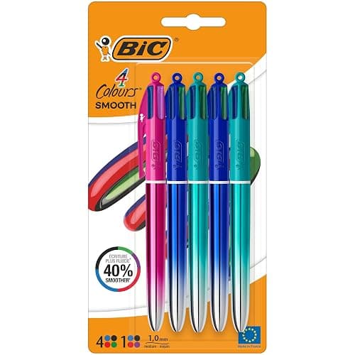 BIC 4 Colours Gradient Smooth Ink Retractable Multicoloured Ball Pen Pack of 5 - Image 1