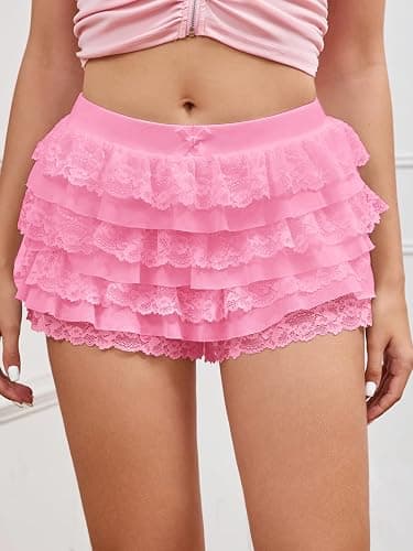 Women Y2K Lace Multi-Layered Bloomers, Lolita Ruffle Shorts, Sexy Short Pumpkin Pants, Elastic Waist Sweet Pettipants thumbnail 5