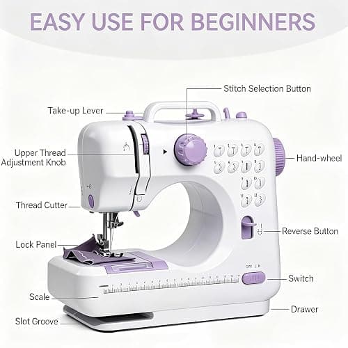 Electric Sewing Machine for Beginners for Quick Repairs DIY Crafts & Gift | Portable Mini Sewing Machine with Dual Power, 12 Stitches, Foot Pedal, Light, Storage Drawerand Accessories Kit thumbnail 9