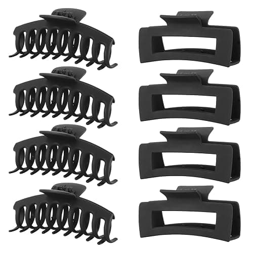Black Hair Clips for Women -8 Pack 4.3 Inch Large Matte Banana Claw Clips for Women Thin Thick Curly Hair, Big Strong Hold jaw - Image 1