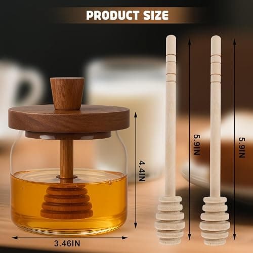 Loscarol 12 oz Honey Pot with Dipper and Lid - Glass Honey Jar with Wooden Honey Dippers Stick Set, Wide Mouth Storage Honey Containers - Syrup Dispenser for Home Kitchen thumbnail 3