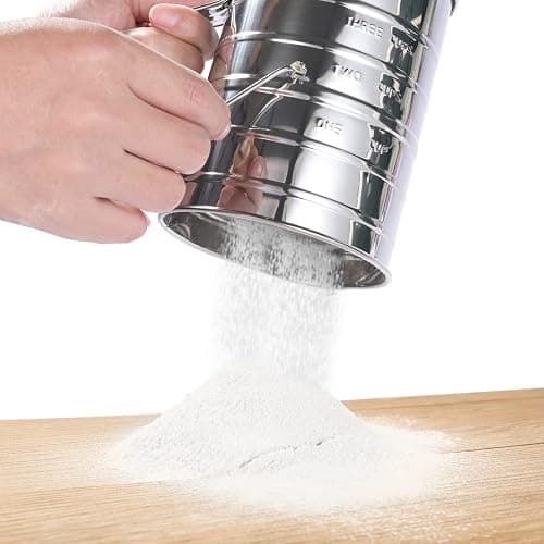 Flour Sifter, 3 Cup Flour Sifter for Baking Fine Mesh Rotary Hand Crank with Loop Agitator for Quick Sifting, Flour Sifter Stainlees Steel, Crank Sifter Flour for Baking Cakes and Spices Toresano thumbnail 4