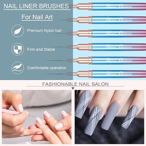 Shince Chance Nail Art Liner Brushes Set, 6Pcs Nail Art Design Brush Pen for Gel Polish Fine Drawing, Small Details Stripping Painting Nail Painting Pens, Acrylic Nail Art Design Tools, Blue thumbnail 3