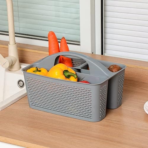 UUJOLY Plastic Portable Shower Caddy Bucket, Cleaning Shower Basket with Handle Compartments Storage Organizer for Bathroom Kitchen College Dorm Sink, Grey thumbnail 5
