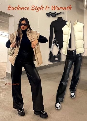 Navneet Women Faux Leather Pants PU High Waist Straight Leg Pant with Pockets Leather Leggings Bell Bottom Flare Pants thumbnail 6