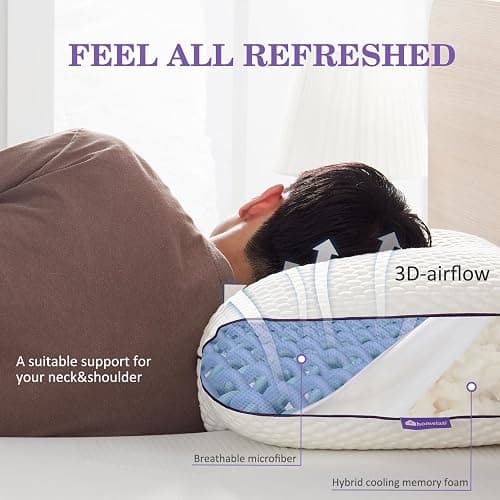 HOMELAB Cooling Adjustable Shredded Memory Foam Pillow, Queen 20x28, 1 Pack | Adjust the loft for side, back or stomach sleeping; the cooling removable cover adds comfort to the Queen 20x28 pillow. thumbnail 9