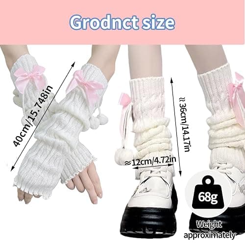 Ziyutam Cute Leg Warmers for Girls Kawaii Arm Warmers Bow Knit Y2k Lolita Japanese Harajuku Gyaru Cutecore Accessories thumbnail 2