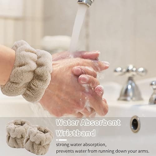 WHAVEL Face Washing Wristbands (6 Pairs), Absorbent Spa Wristbands for Washing Face Sweatband Wash Bands, Prevent Liquid from Spilling Down Arms thumbnail 3
