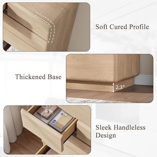 YANSNWO Natural 6 Drawer Dresser for Bedroom, 48" Tall Chest of Drawers | Curved Profile Design, Thickened Base, Handless design, Unique panel design, Bedroom, living room, and hallway storage thumbnail 5