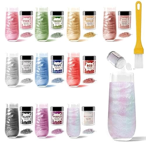 Easter Drinks Edible Glitter Set for Cocktails - 10 Colors Luster Dust Edible, Christmas Drink Food Grade Shimmer Sprinkle Powder for Cakes, Wines, Candy, Cookie, Chocolate, Fondant, Vegan Decoration (3g/Bottle)