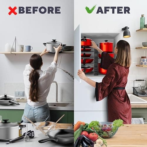Pots and Pans Organizer Under Cabinet - 8-Tier Adjustable Pan Organizer Rack for Cabinet - Heavy-Duty Pot & Pan Organizer - Perfect to Store Pots, Pans, Lids - Easy Kitchen Organization and Storage thumbnail 6