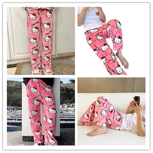 𝑯ello 𝙆itty Pyjama Pantalon Femmes Noël Flanelle Pyjamas Filles Polaire Chaud Dessin Animé en Laine Kawaii à La Mode Pyjamas Flannel Pantalons Femme Hiver Imprimé Maison Décontracté Pyjama Pantalon thumbnail 2