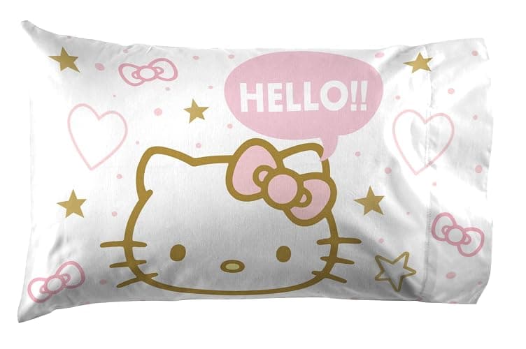 Jay Franco Sheet Set with Fitted, Flat Sheets & Pillow Cover - Ultra-Soft Bedding with Pillowcase for Room Decor, Pink - Hello Kitty, 4 Piece Full thumbnail 3