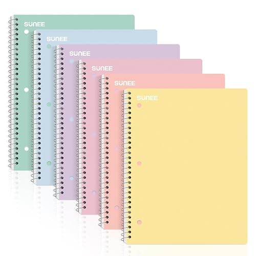 SUNEE Spiral Notebooks, 6 Pack, 1-Subject, College Ruled Paper, 8" x 10-1/2", 70 Sheets per Notebook, Assorted Pastel Colors Spiral Notebooks for School - 6 Pack - Pastel thumbnail 8