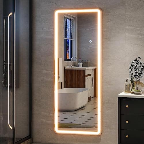 Simple Deluxe Full Length Mirror with LED Lights, 60"x16"Floor Mirror with Dimming & 3 Color Lighting, Free Standing Floor Mirrors, Lighted Full Body Mirrors for Bedroom, Dressing Room, Cloakroom thumbnail 3