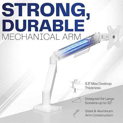VIVO Single Monitor Stand, Fully Adjustable Arm for 17 to 32 inch Screen, Mechanical Articulating Desk Mount, Gaming and Office Setups, VESA 75x75, 100x100, Max 19.8 lbs, Classic, White, STAND-V001OW thumbnail 3