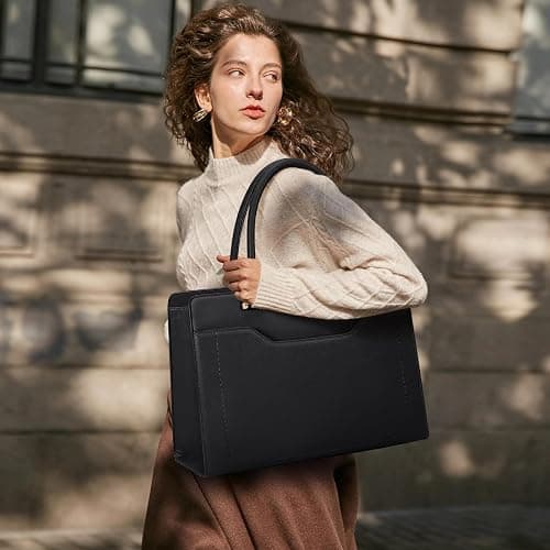 RAINSMORE Sac Cabas Femme Grand Sac A Main Pour Les Cours Lycee PU Cuir sac Fourre Tout Femme Sac Bandoulieres pour Cours Affaires Travail Noir thumbnail 2