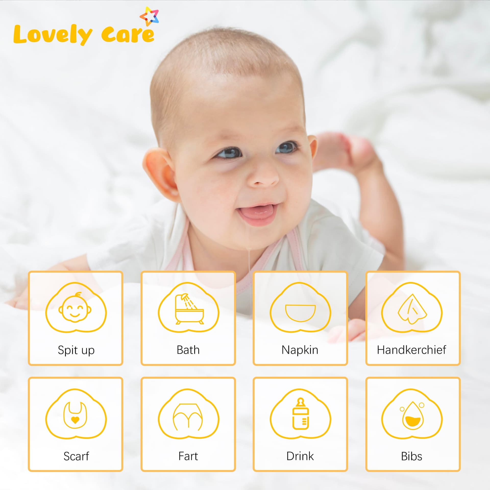 Lovely Care 12 Pack Muslin Burp Cloths 100% Cotton Muslin Cloths Large 20''x10'' Extra Soft and Absorbent Baby Burping Cloth - White thumbnail 3