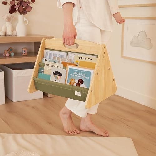ZICOTO Decorative Wooden Bookshelf with Handle for Kids Rooms - Keeps Books Neatly Organized & Within Reach for Toddlers - Easy Install Montessori Book Shelf for Baby's Bedroom or Playroom Decor thumbnail 5