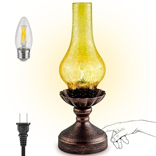 LEDIKON Touch Control Vintage Table Lamp | 3-Way Dimmable Rustic Retro Farmhouse Bedside Lamp with Amber Glass Shade and LED Bulb for Bedroom, Living Room, Cabin, Office - Image 1