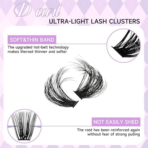 DIY Lash Extension Kit 100D+150D Volume Lash Clusters with Spikes Lash Extension Kit Bottom Lashes Wispy Cluster Eyelash Extensions Kit with Lash Bond and Seal Tweezer Brush Easy To Apply thumbnail 4