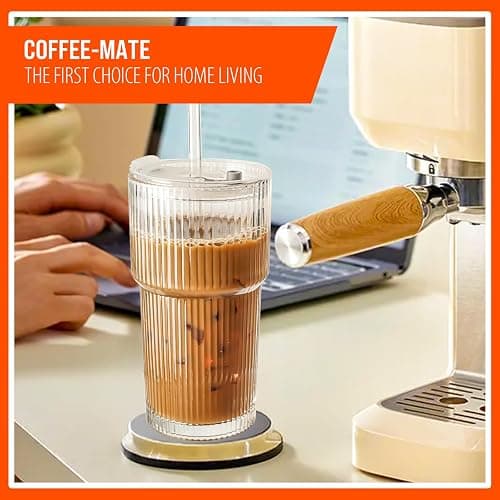SUROQUE 20oz Ribbed Glass Tumblers with Lids & Straws, Ideal for Iced Coffee, Cocktails & More - Includes Cleaning Brush thumbnail 5