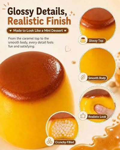 Caramel Pudding Squishy, Crunchy Stress Ball Food Toy Bead Filled Caramel Squeeze Moldable Slushy ASMR Realistic Handmade Non Rebound Sticky Silicone Dessert Party Favor(1pc) thumbnail 6
