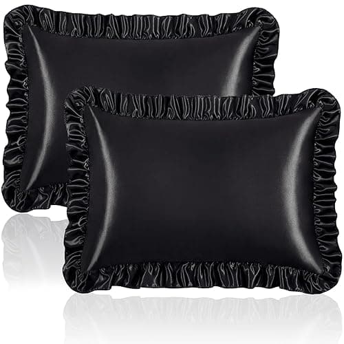 Homiest Ruffle Satin Pillowcase for Hair and Skin, Standard Size Satin Pillow Covers Silky Pillow Cases Set of 2, Satin Ruffled Pillowcase with Envelope Closure, Anti Wrinkle Pillow Shams (Black) - Standard - 20 x 26 Inch - Black