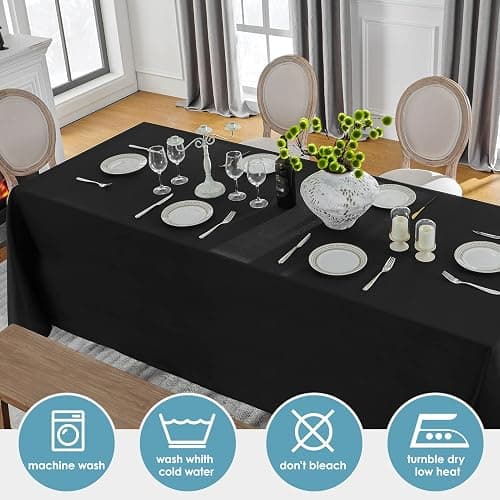 VidaFete 2 Pack 90*132inch Rectangle Tablecloth Polyester Table Cloth，Stain Resistant and Wrinkle Polyester Dining Table Cover for Kitchen Dinning Party Wedding Rectangular Tabletop Decoration(Black) thumbnail 5