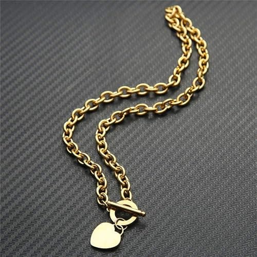 WangGao Elegent Love Stainless Steel Link Chain Blank Heart Charms Necklace for Women Toggle Clasp Closure thumbnail 7