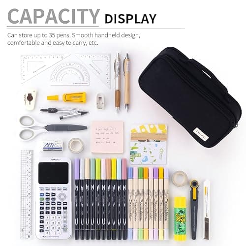 EASTHILL Large Capacity Pencil Case Pen Pouch Organizer Canvas Pencil Bag with Handle School Supplies for Teen Girls-Black thumbnail 4