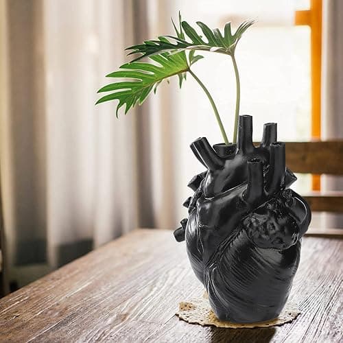 BestAlice Anatomical Heart Vase, Black Heart Shaped Vase for Flowers, Creative Heart-Shaped Sculpture Vase Heart-Shaped Art Resin Vase Desktop Ornament, Gift vases for Living Room Decorations, Black thumbnail 5