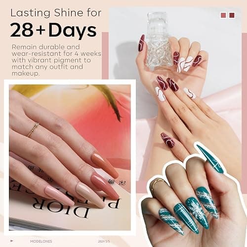 Modelones 32 PCS Gel Nail Polish Kit, 28 Colors Spring Summer Gel Polish with Base Coat, Glossy & Glitter & Matte Top Coat Black White Brown Red Purple Nail Gifts for Women DIY Salon Home thumbnail 2