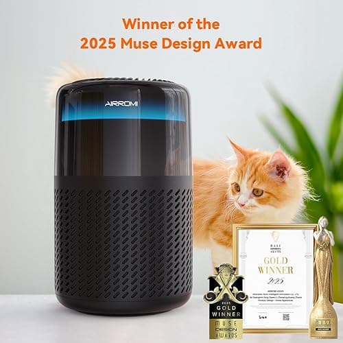 AIRROMI Air Purifier for Bedroom Home,HEPA Filter,Covers Upto 549 Ft²,Quiet 360°intake Air Cleaner with Fragrance ponge for Better Sleep,Night Light,Filters Smoke,Pet Dander,Allergies,Dust,A2005 Black - Black thumbnail 3