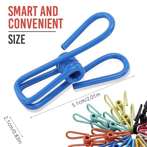 Riveda 30 Pack Assorted Chip Bag Clips Utility - PVC 2 Inch Coated Colorful Sealer for Sealing Food - Paper Holder, Clothesline Clip for Laundry Hanging, Kitchen Bags, Multipurpose Clothes Pins thumbnail 3