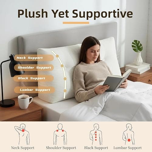 DVUAY Wedge Reading Pillow Headboard Twin Size, Headboard Bolster Pillow for Bed, Triangular Backrest Cushion with Removable Corduroy Cover, White thumbnail 3