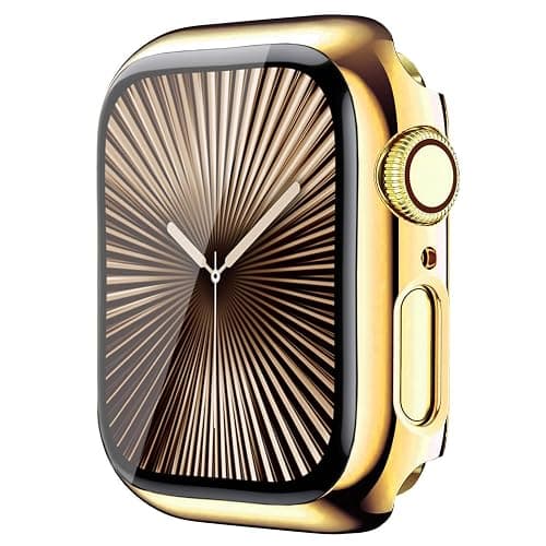 HANKN 42mm Hard Plated Case for Apple Watch Series 11 10 42mm Tempered Glass Screen Protector Case, Full Coverage Ultra-thin Shockproof Bumper Iwatch Cover (Gold, 42 mm) - Image 1