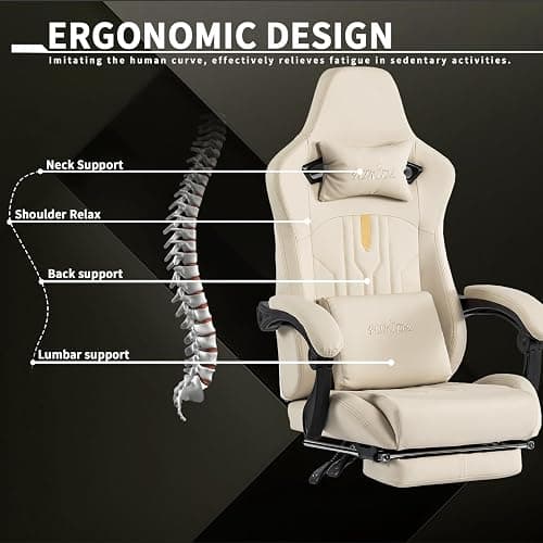 Gaming Chair with Footrest Ergonomic Computer Chair Massage Lumbar Cushion, Racing Video Game Chair Adjustable Rocker Recliner Executive Office Desk Chair Pu Leather for Adults thumbnail 4